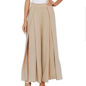 Womens camel side split wide leg pants